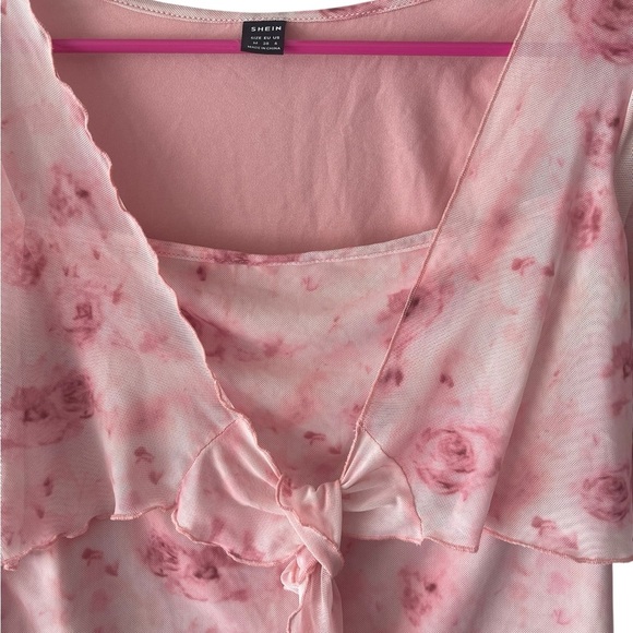 Light Pink Floral Tie-Front Blouse - Picture 4 of 8